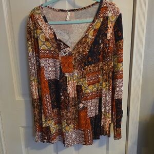 Bohemian Patchwork V-Neck Blouse